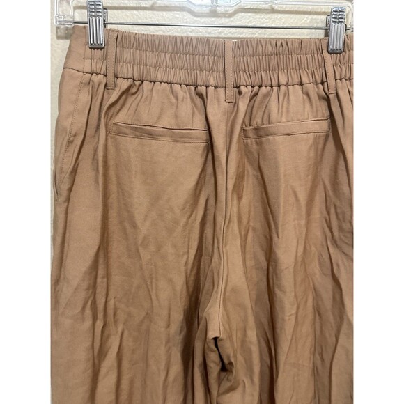 A New Day Tan Brown‎ Cropped Pants Trousers Size 2 Elastic Waist Cuffed Hem - Picture 4 of 6